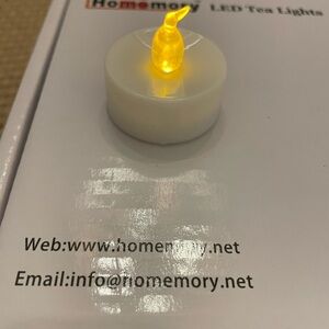 One dozen Homemory LED tea lights. Brand new! Never used.Comes w/CR2032 battery